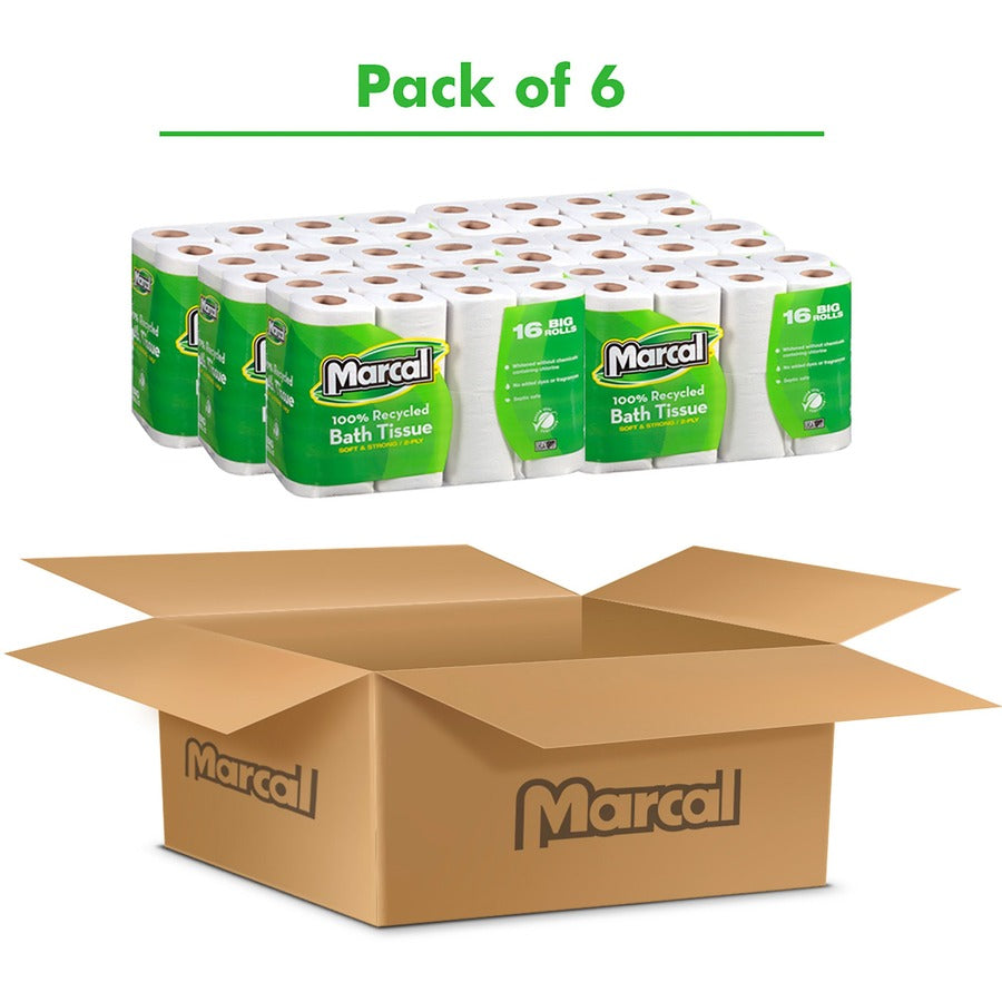 Image of Marcal® Bathroom Tissue, 2-Ply, 168 Sheets/Roll, 96 Rolls/CT, White