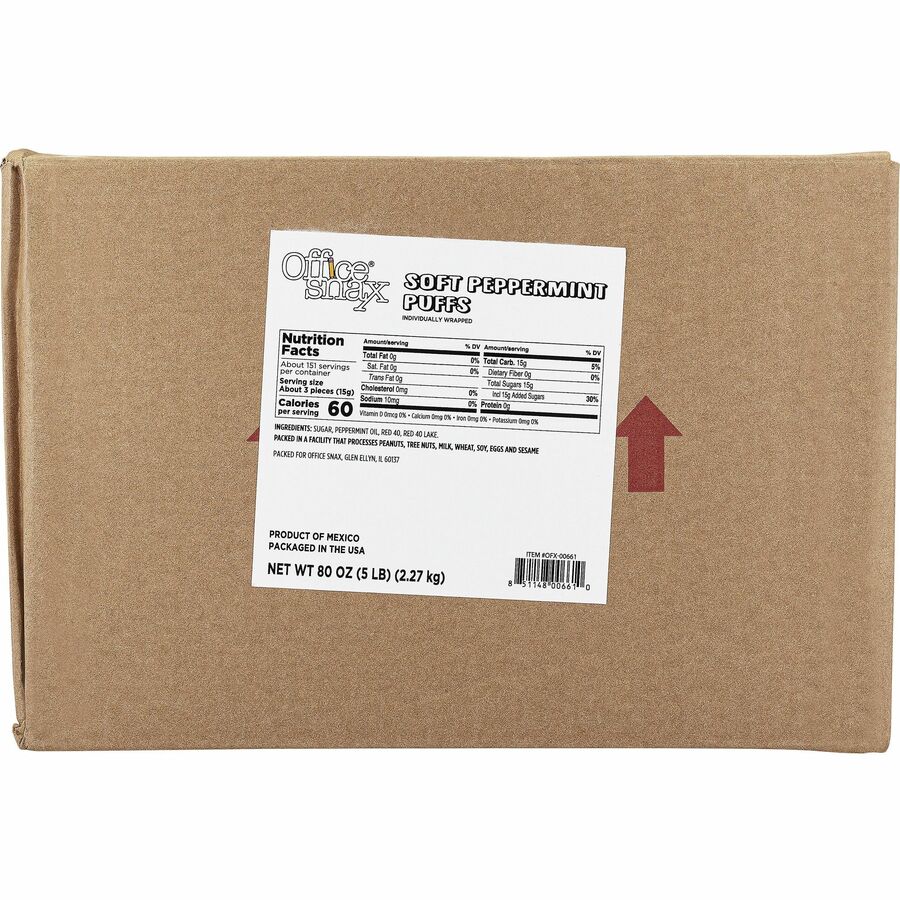 Image of Office Snax 00661 Soft Peppermint Puffs, Resealable Tub, Salty, Canister, 1 Carton
