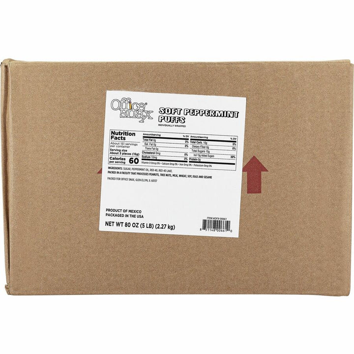 Image of Office Snax 00661 Soft Peppermint Puffs, Resealable Tub, Salty, Canister, 1 Carton