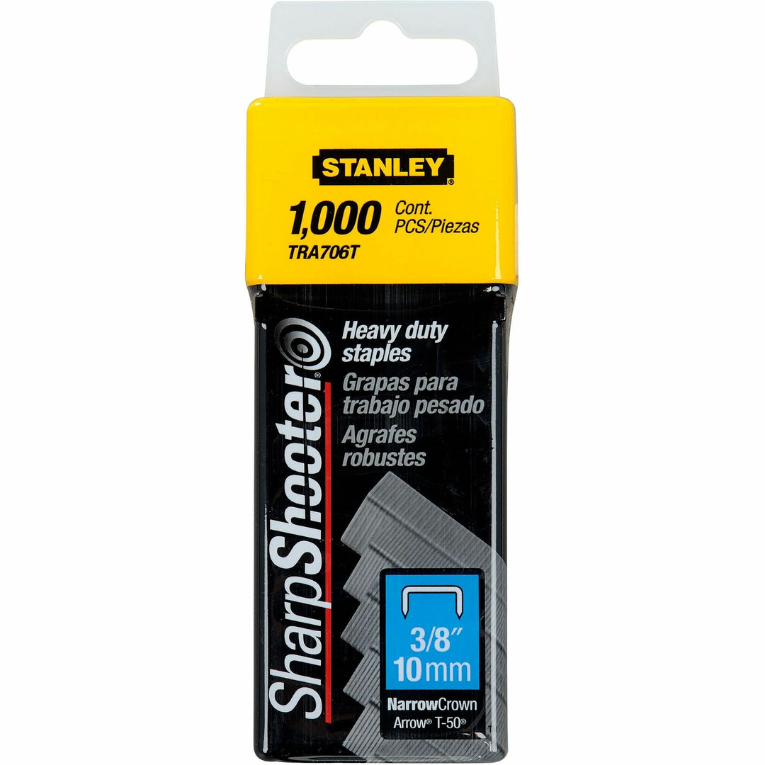 Image of Stanley® Sharpshooter Heavy-Duty Tacker Staples, 0.38" Leg, 0.5" Crown, Steel, 1,000/box