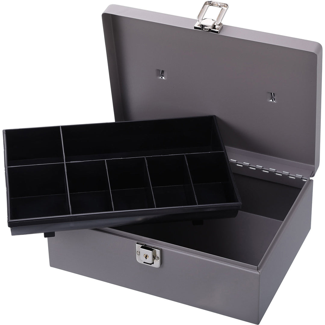 Image of Sparco Cash Box, w/ Latch Lock,7 Cmpmnts, 11"x7-3/4"x4-3/4", Gray
