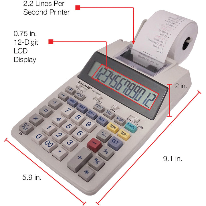Image of Sharp® El-1750v Two-Color Printing Calculator, Black/red Print, 2 Lines/sec