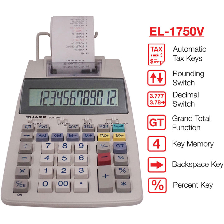 Image of Sharp® El-1750v Two-Color Printing Calculator, Black/red Print, 2 Lines/sec