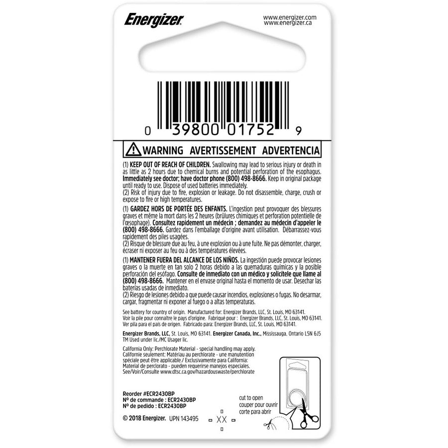 Image of Energizer® 2430 Lithium Coin Battery, 3 V