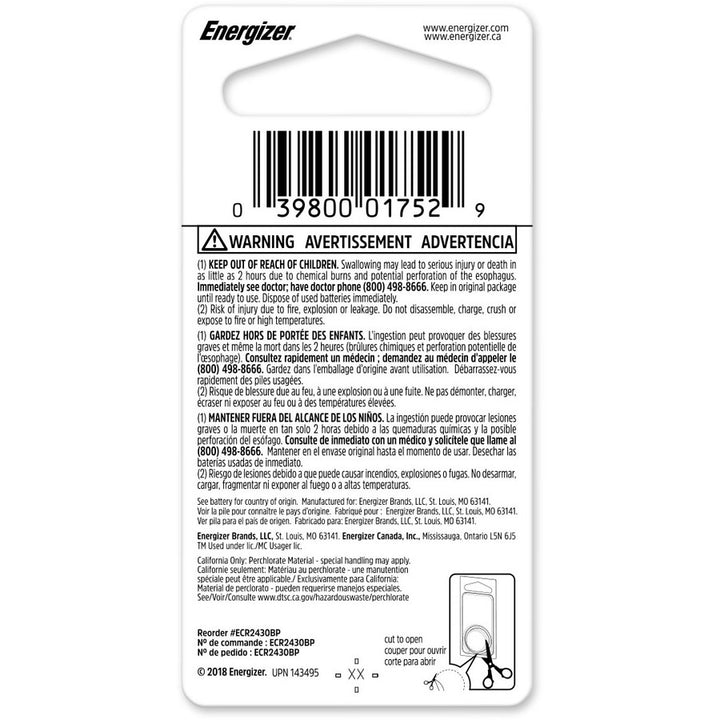 Image of Energizer® 2430 Lithium Coin Battery, 3 V