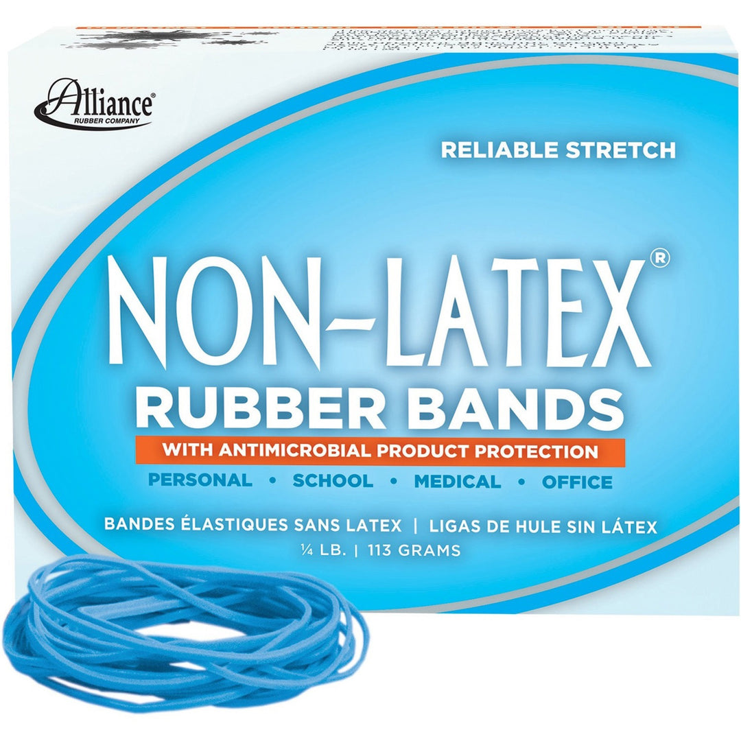 Image of Alliance Rubber Antimicrobial Rubber Bands,1/4lb,3-1/2"x1/16",360/BX,Cy.Blue