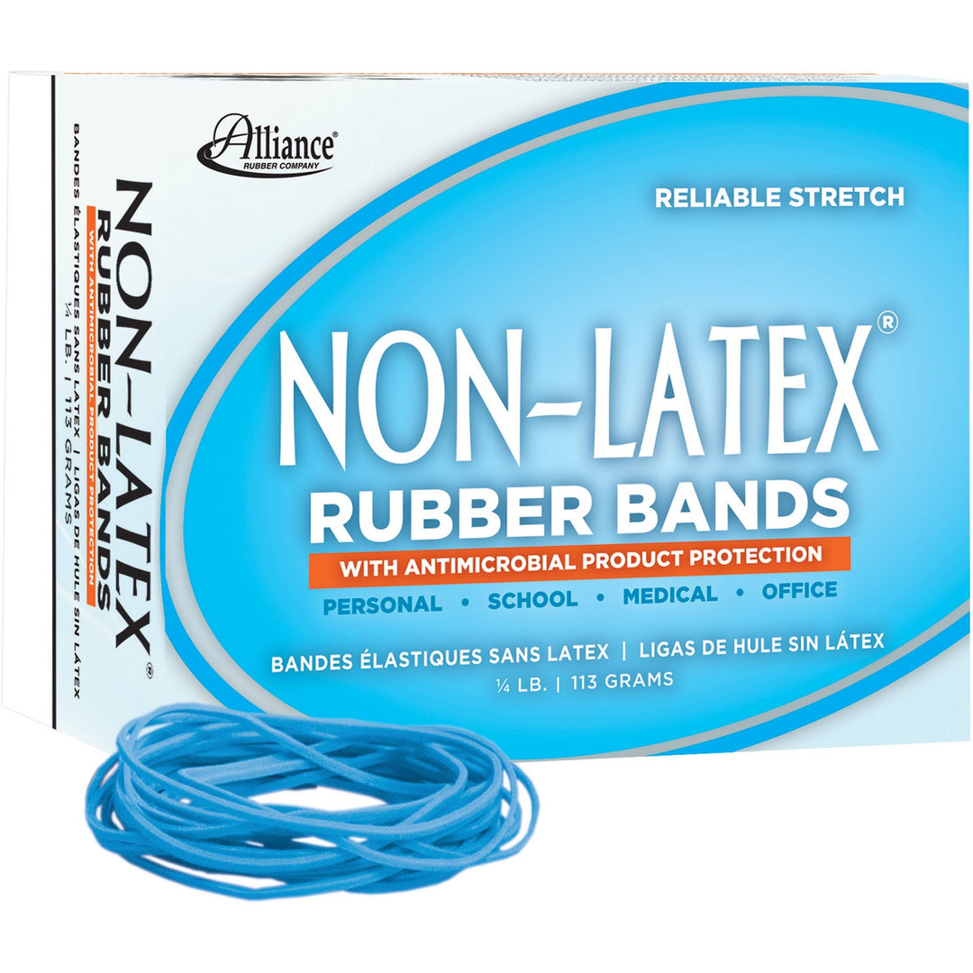 Image of Alliance Rubber Antimicrobial Rubber Bands,1/4lb,3-1/2"x1/16",360/BX,Cy.Blue