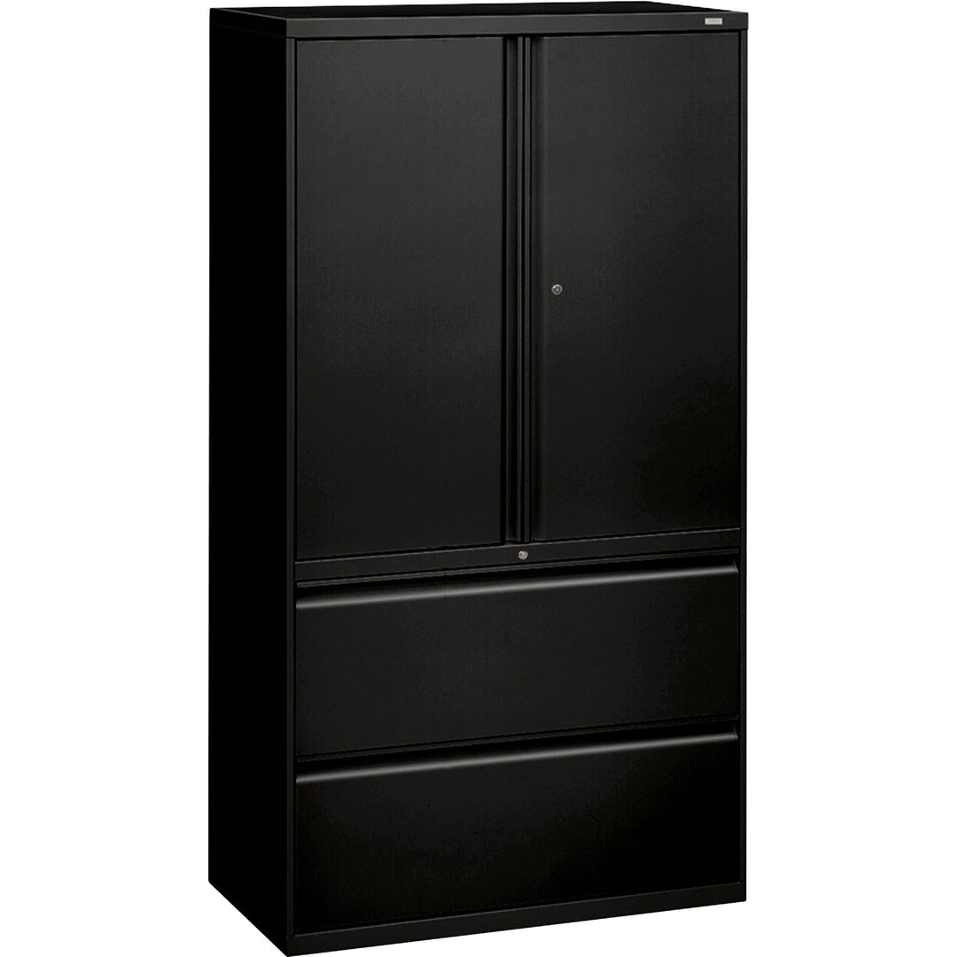 Image of HON® Lateral File, 2-Drawer, w/Storage, 36"x18"x64-1/4", Black