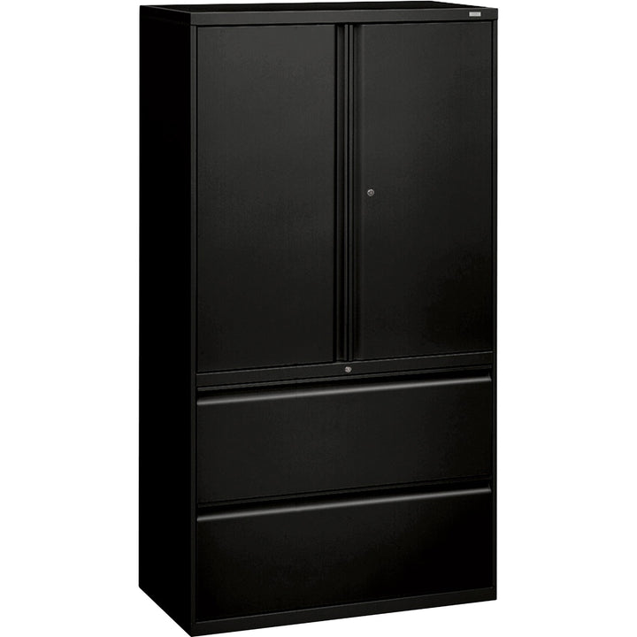 Image of HON® Lateral File, 2-Drawer, w/Storage, 36"x18"x64-1/4", Black