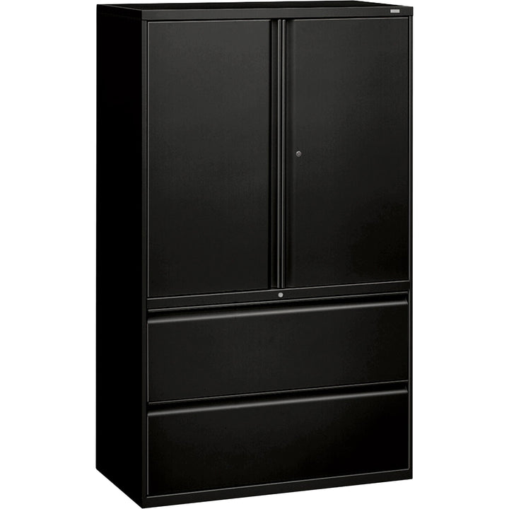 Image of HON® Lateral File, 2-Drawer, w/Storage, 42"x18"x64-1/4", Black