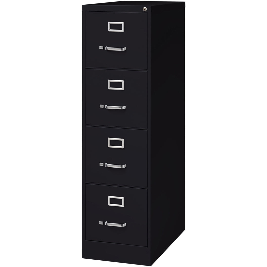 Image of Lorell 4-Drawer Vertical File, w/ Lock, 15"x26-1/2"x52", Black