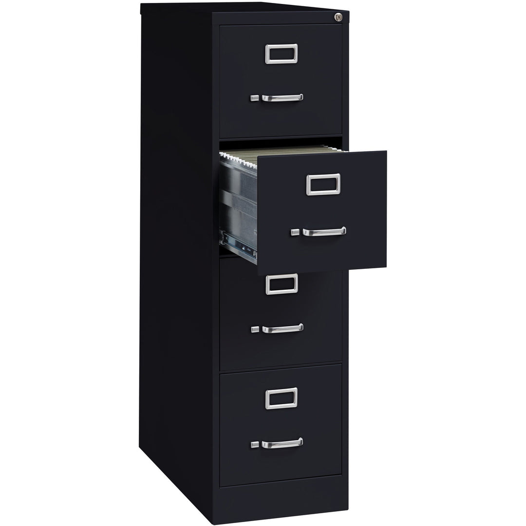 Image of Lorell 4-Drawer Vertical File, w/ Lock, 15"x26-1/2"x52", Black