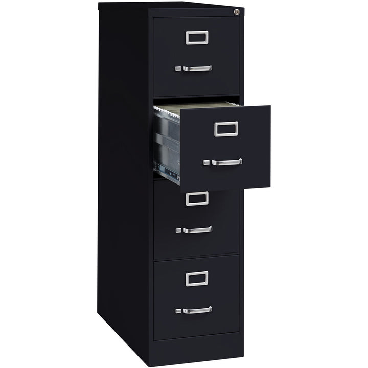 Image of Lorell 4-Drawer Vertical File, w/ Lock, 15"x26-1/2"x52", Black