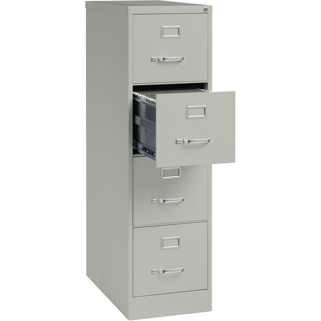 Image of Lorell 4-Drawer Vertical File, w/ Lock, 15"x26-1/2"x52", Lt Gray