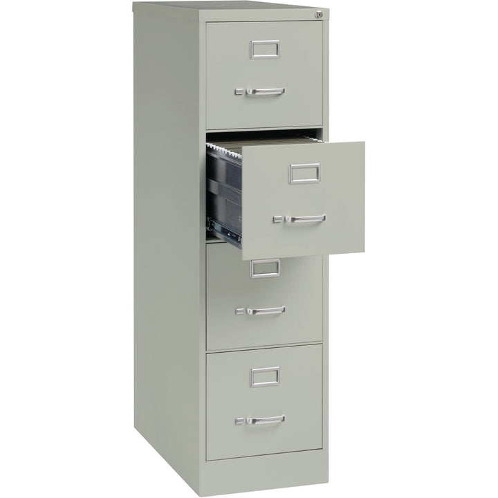 Image of Lorell 4-Drawer Vertical File, w/ Lock, 15"x26-1/2"x52", Lt Gray