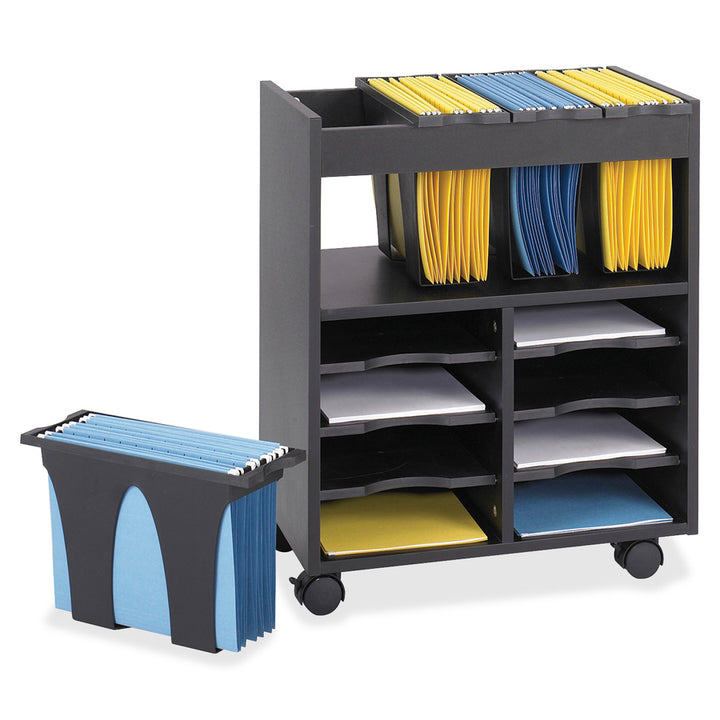 Image of Safco® Go Cart Mobile File, Engineered Wood, 8 Shelves, 4 Bins, 14.5" x 21.5" x 26.25", Black