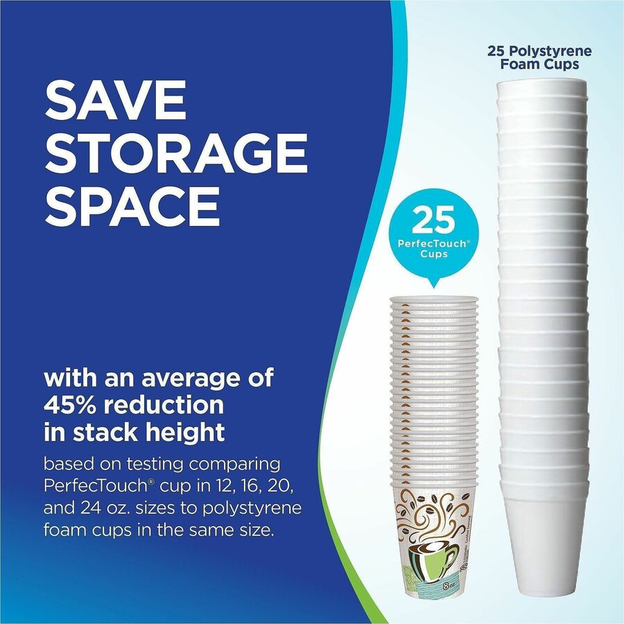 Image of Dixie 5310DX PerfecTouch 10 oz Insulated Paper Hot Coffee Cups by GP Pro, 10 fl oz, White, Paper, Hot Drink, 25 / Pack