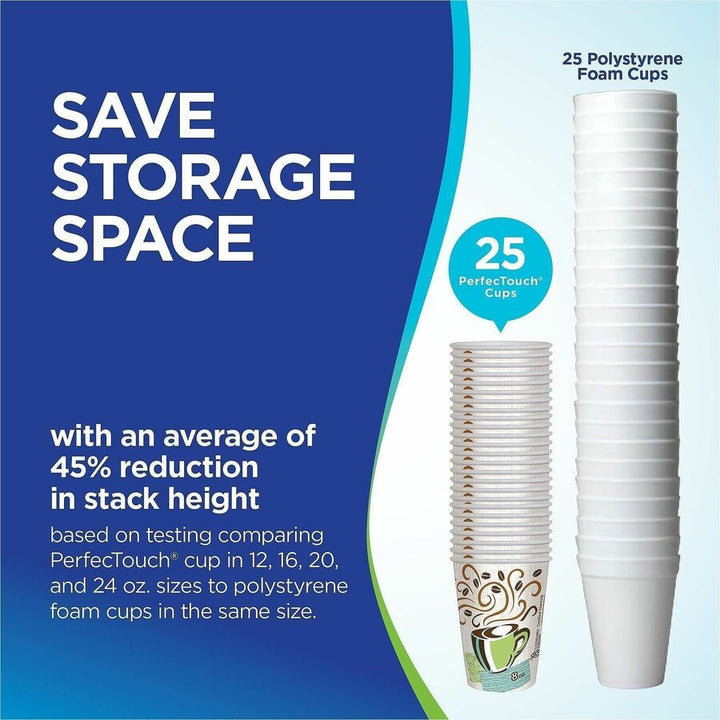 Image of Dixie 5310DX PerfecTouch 10 oz Insulated Paper Hot Coffee Cups by GP Pro, 10 fl oz, White, Paper, Hot Drink, 25 / Pack
