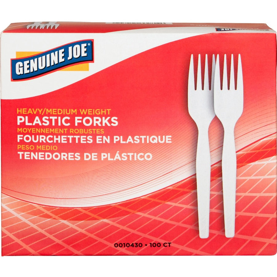 Image of Genuine Joe 10430 Medium-Heavyweight Plastic Forks, Disposable, White, 1 Box