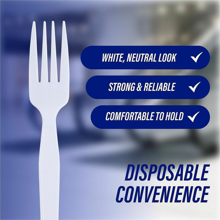 Image of Genuine Joe 10430 Medium-Heavyweight Plastic Forks, Disposable, White, 1 Box