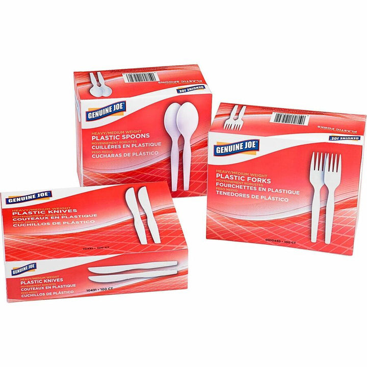 Image of Genuine Joe 10430 Medium-Heavyweight Plastic Forks, Disposable, White, 1 Box