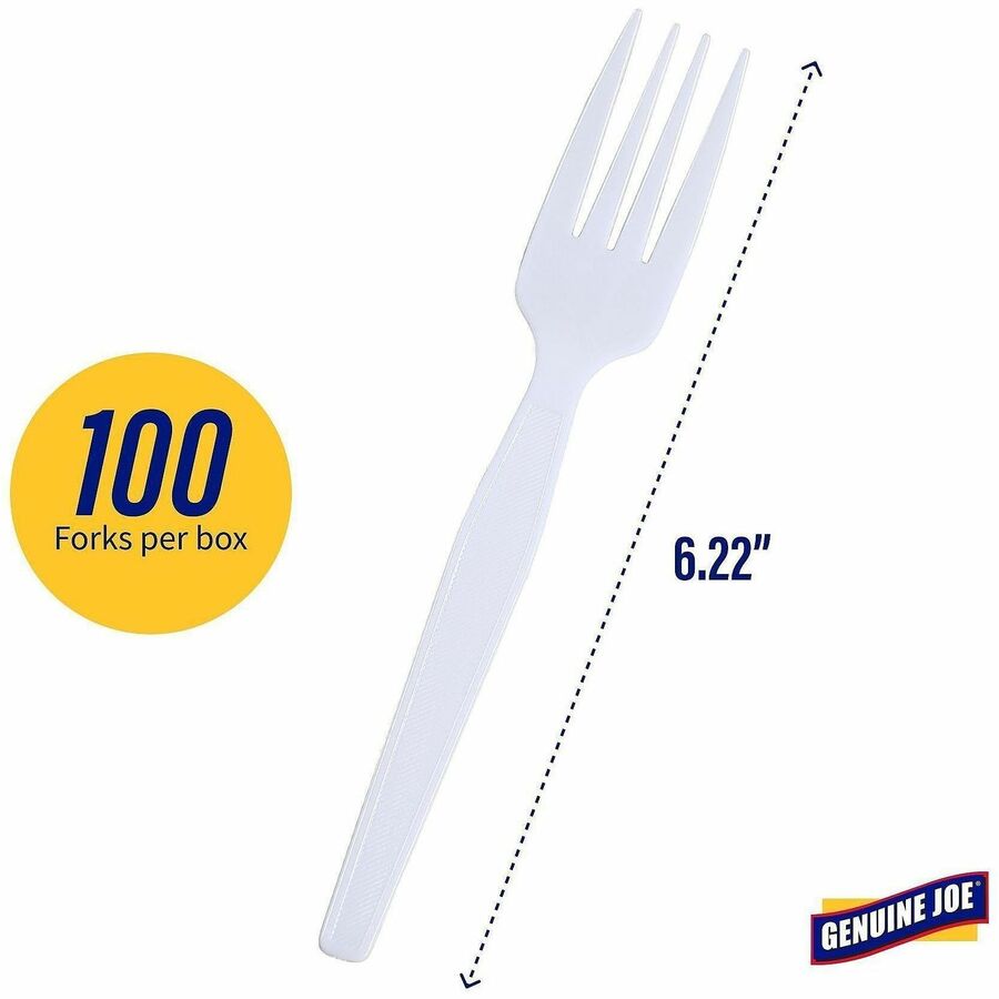 Image of Genuine Joe 10430 Medium-Heavyweight Plastic Forks, Disposable, White, 1 Box