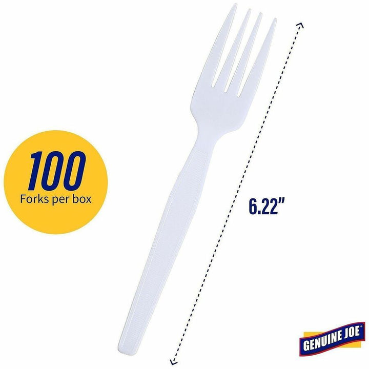 Image of Genuine Joe 10430 Medium-Heavyweight Plastic Forks, Disposable, White, 1 Box