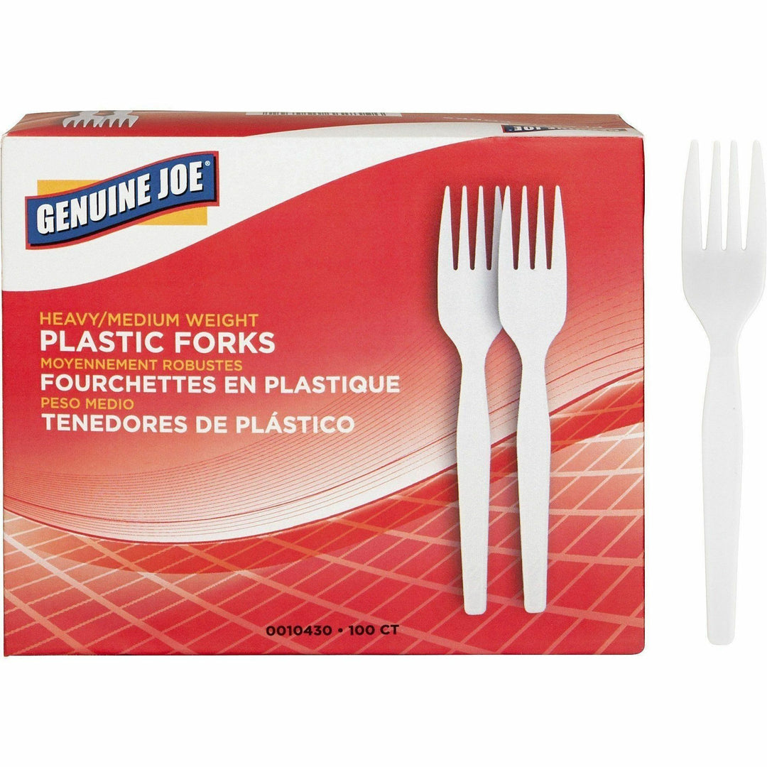 Image of Genuine Joe 10430 Medium-Heavyweight Plastic Forks, Disposable, White, 1 Box