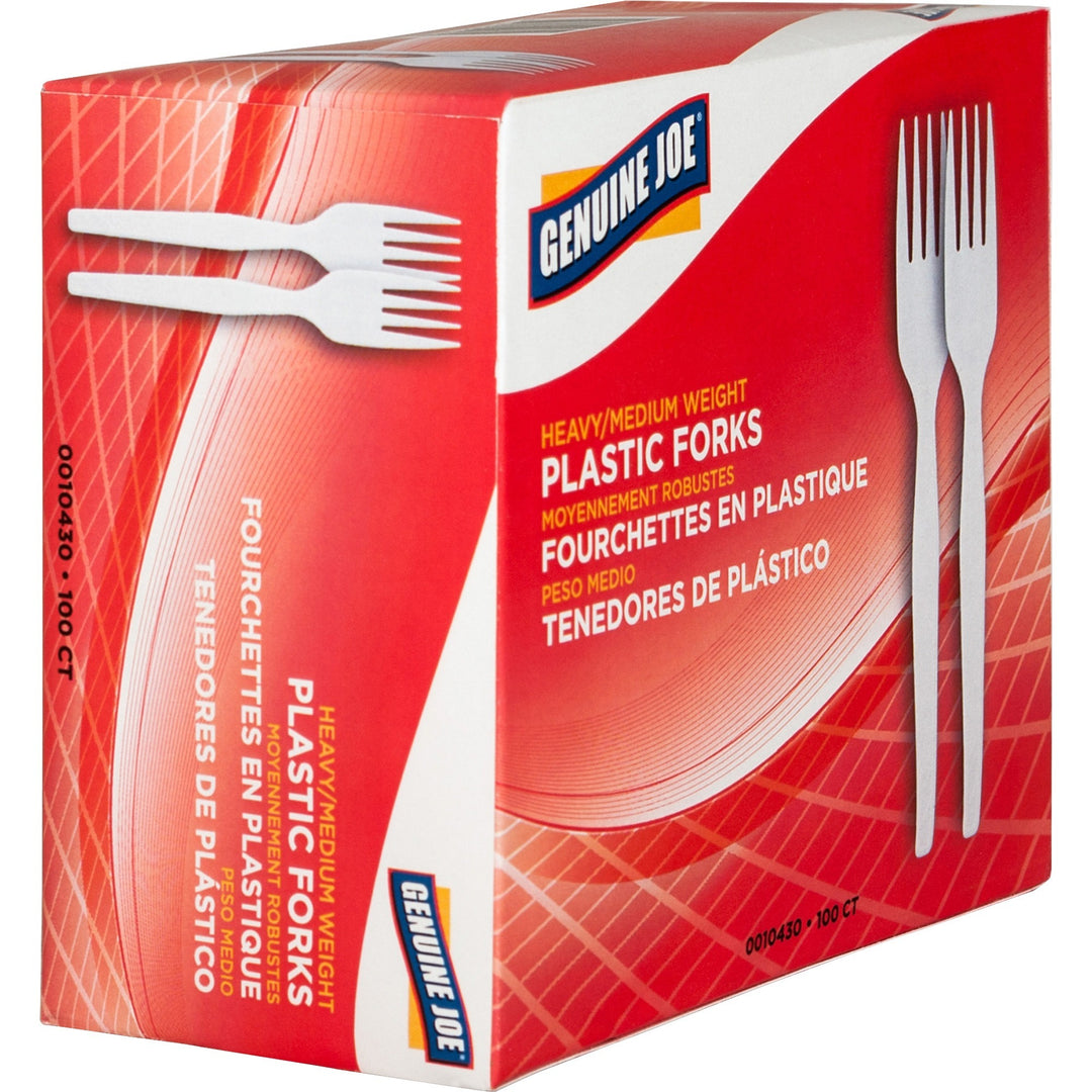Image of Genuine Joe 10430 Medium-Heavyweight Plastic Forks, Disposable, White, 1 Box