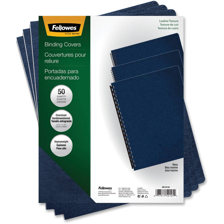 Image of Fellowes® Executive Leather-Like Presentation Cover, Navy, 11.25 x 8.75, Unpunched, 50/Pack