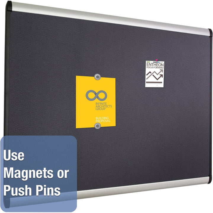 Image of Quartet® Prestige Plus Magnetic Fabric Bulletin Boards, 36" x 24", Gray Surface, Satin Aluminum Frame