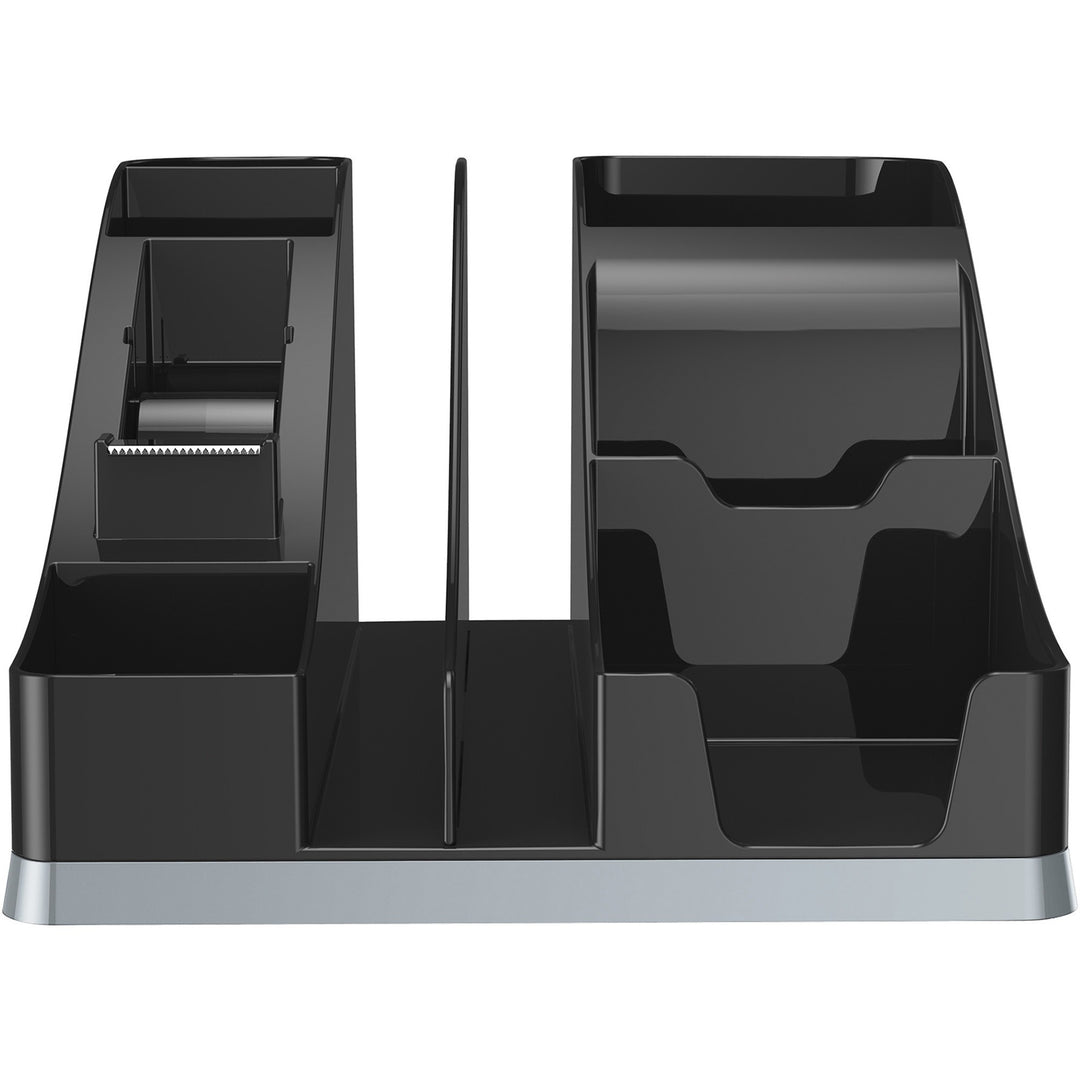 Image of deflecto® Silhouettes All-In-One Caddy, 6 Compartments, Plastic, 8.13 x 9.13 x 5.19, Black/Silver