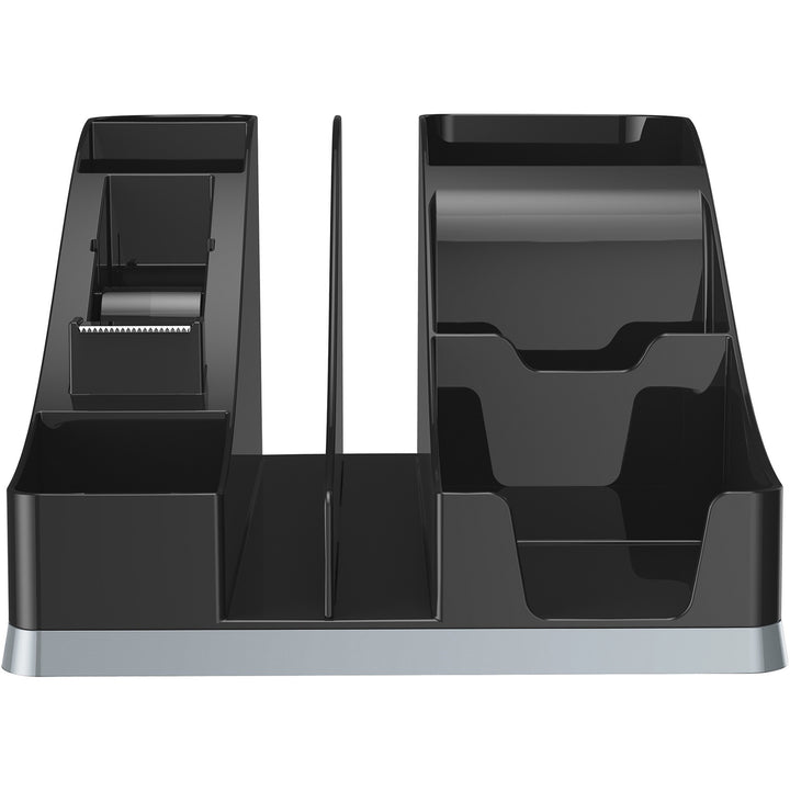 Image of deflecto® Silhouettes All-In-One Caddy, 6 Compartments, Plastic, 8.13 x 9.13 x 5.19, Black/Silver