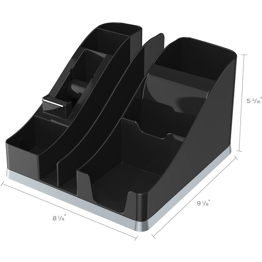 Image of deflecto® Silhouettes All-In-One Caddy, 6 Compartments, Plastic, 8.13 x 9.13 x 5.19, Black/Silver