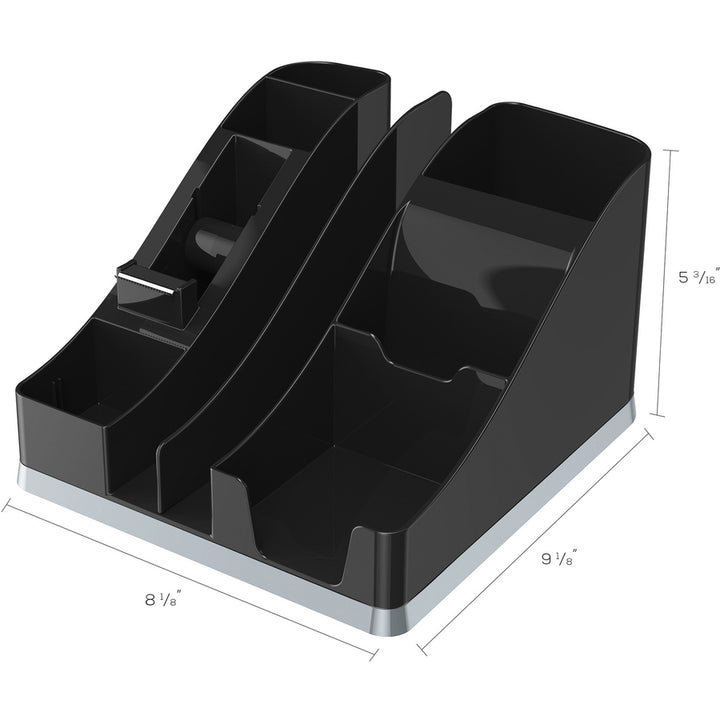 Image of deflecto® Silhouettes All-In-One Caddy, 6 Compartments, Plastic, 8.13 x 9.13 x 5.19, Black/Silver