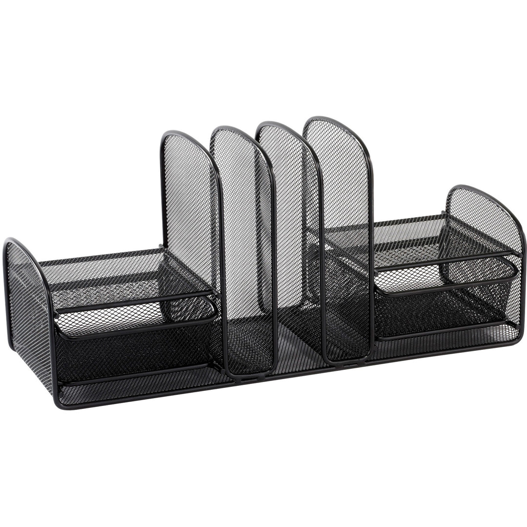 Image of Safco® Onyx Mesh Desk Organizer, Three Sections/Two Baskets, Steel Mesh, 17 x 6.75 x 7.75, Black