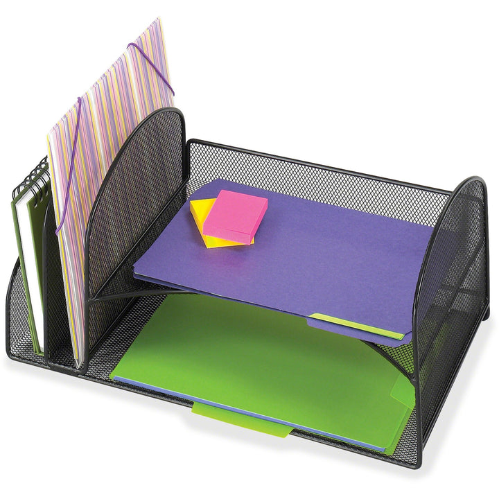 Image of Safco® Onyx Mesh Desk Organizer, Two Vertical/Two Horizontal Sections, Steel Mesh, 17 x 10.75 x 7.75, Black