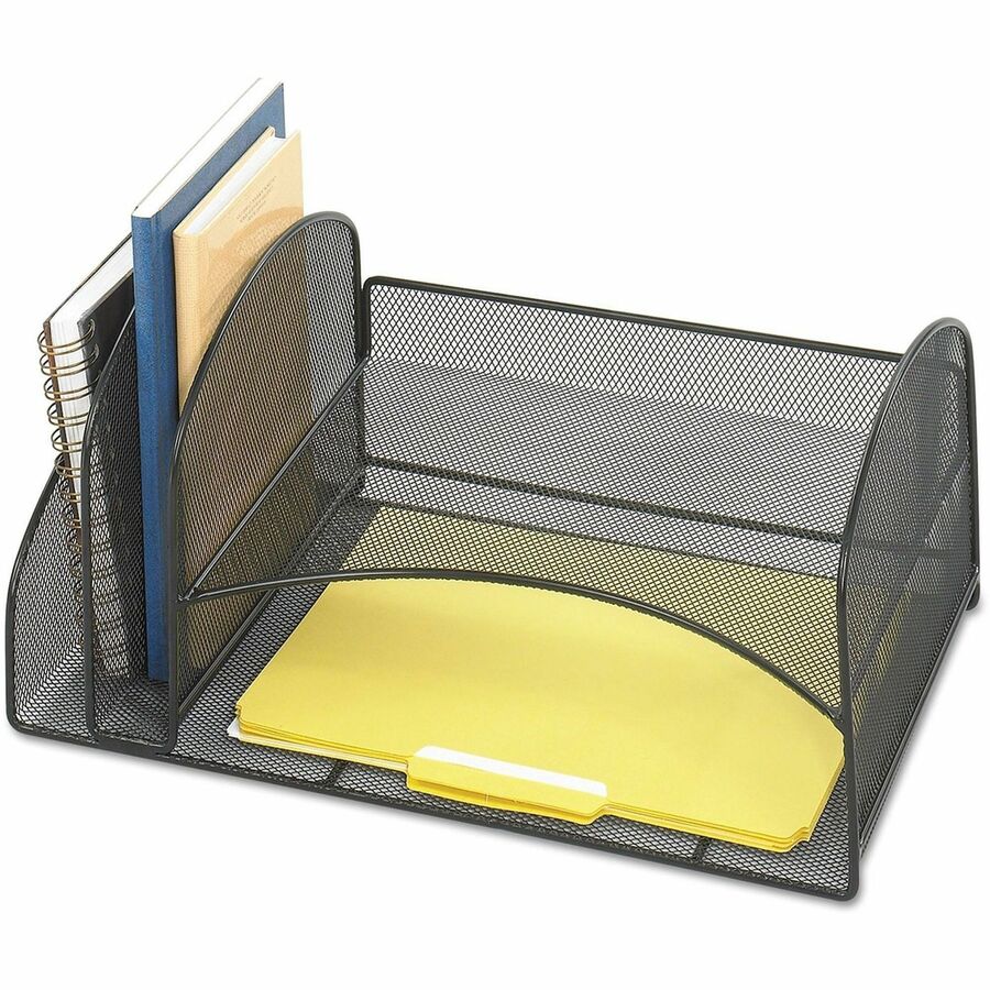 Image of Safco® Onyx Mesh Desk Organizer, Two Vertical/Two Horizontal Sections, Steel Mesh, 17 x 10.75 x 7.75, Black