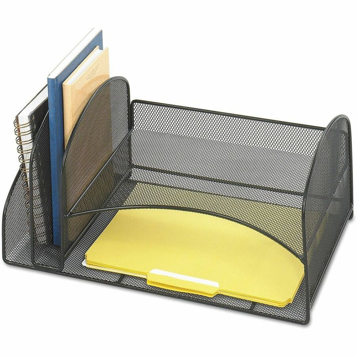 Image of Safco® Onyx Mesh Desk Organizer, Two Vertical/Two Horizontal Sections, Steel Mesh, 17 x 10.75 x 7.75, Black