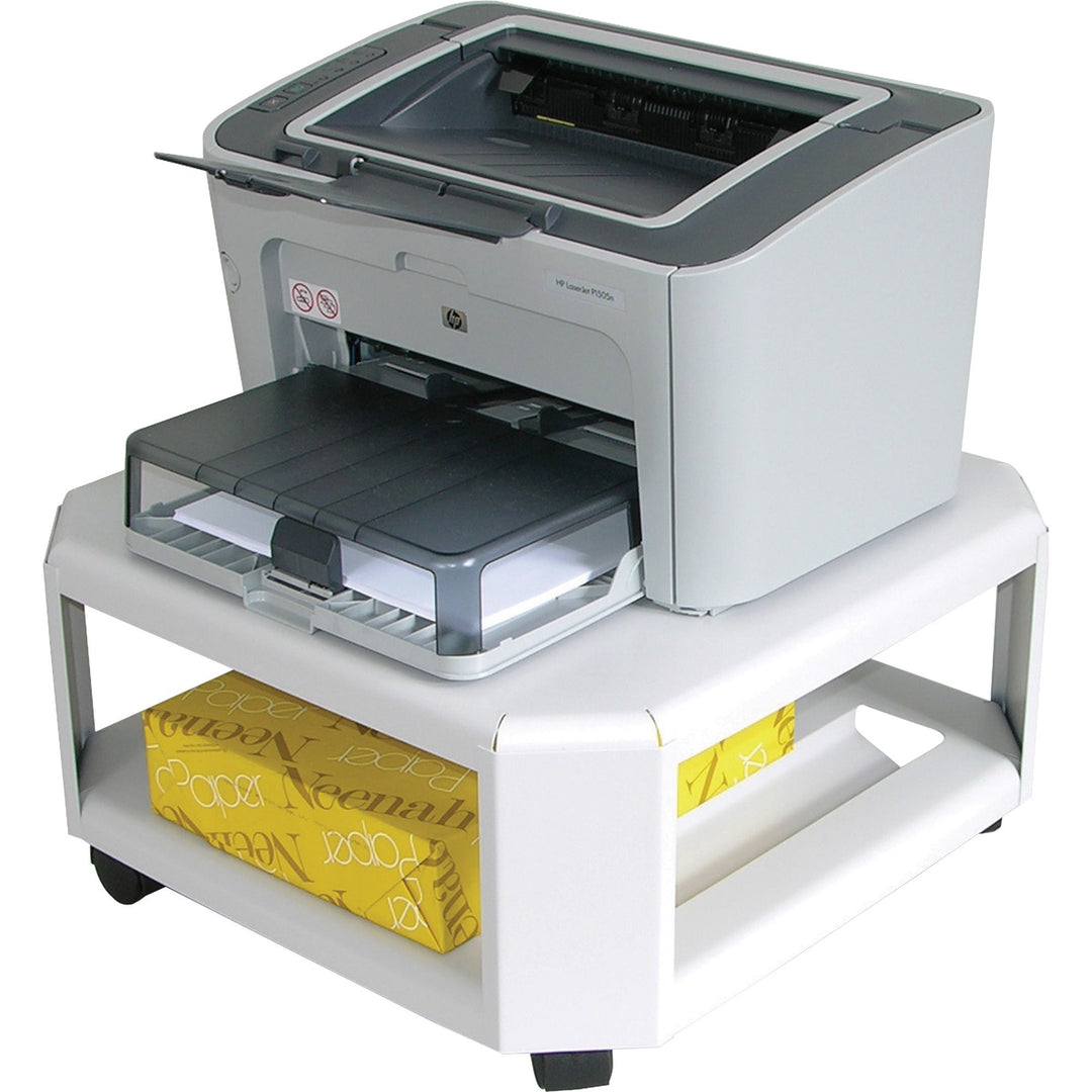 Image of Master® Mead-Hatcher Mobile Printer Stand, Metal, 2 Shelves, 75 lb Capacity, 17.8" x 17.8" x 8.5", Platinum