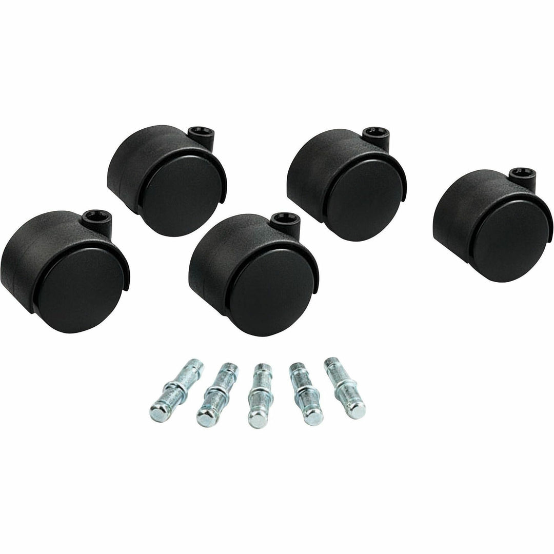 Image of Master Caster® Deluxe Duet Hard-Wheel Casters, 0.44" x 0.88" Grip Ring Type B Stems, 2" Nylon Wheels, Matte Black, 5/Set