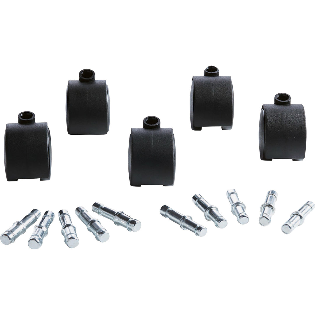 Image of Master Caster® Deluxe Duet Hard-Wheel Casters, 0.44" x 0.88" Grip Ring Type B Stems, 2" Nylon Wheels, Matte Black, 5/Set