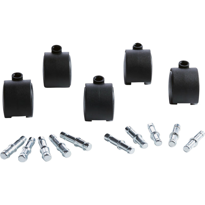 Image of Master Caster® Deluxe Duet Hard-Wheel Casters, 0.44" x 0.88" Grip Ring Type B Stems, 2" Nylon Wheels, Matte Black, 5/Set