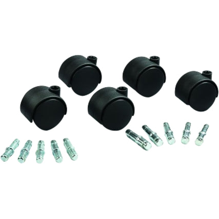 Image of Master Caster® Deluxe Duet Hard-Wheel Casters, 0.44" x 0.88" Grip Ring Type B Stems, 2" Nylon Wheels, Matte Black, 5/Set