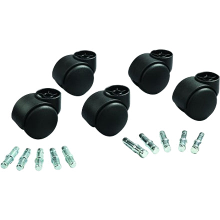 Image of Master Caster® Deluxe Futura Flush-Mount Hard-Wheel Casters, 0.44" x 0.88" Grip Ring Type B Stems, 2.19" Nylon Wheels, Matte Black, 5/Set