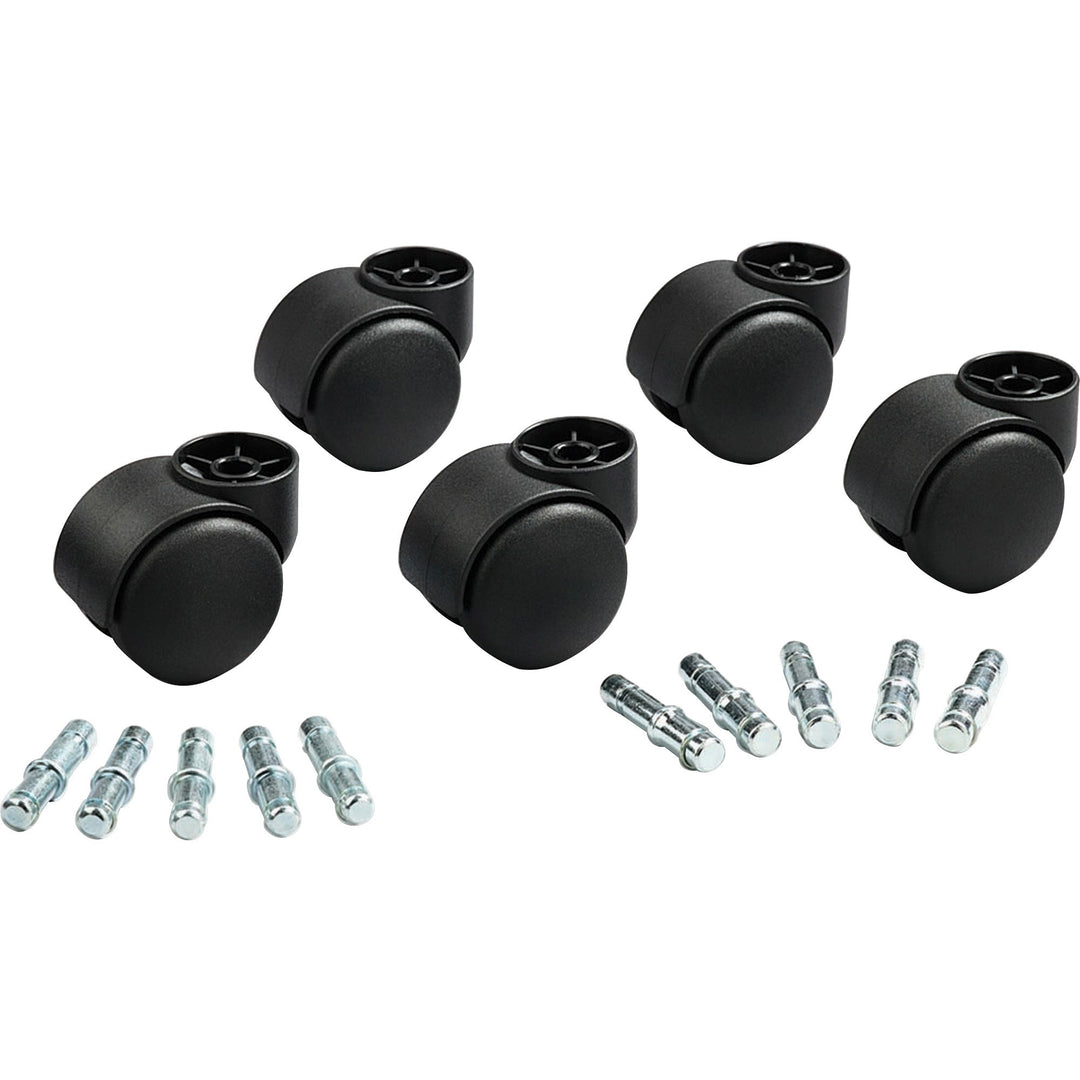 Image of Master Caster® Deluxe Futura Flush-Mount Hard-Wheel Casters, 0.44" x 0.88" Grip Ring Type B Stems, 2.19" Nylon Wheels, Matte Black, 5/Set