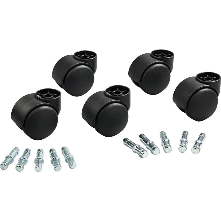Image of Master Caster® Deluxe Futura Flush-Mount Hard-Wheel Casters, 0.44" x 0.88" Grip Ring Type B Stems, 2.19" Nylon Wheels, Matte Black, 5/Set