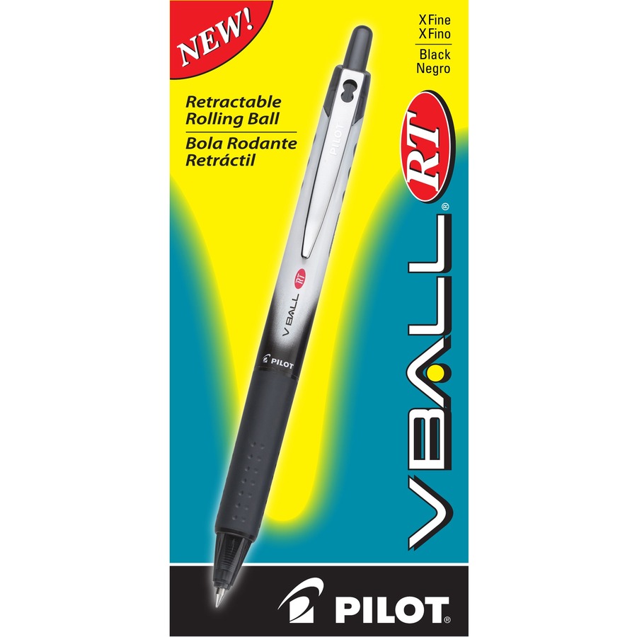 Image of VBall 26106 RT Retractable Rolling Ball Pens, 0.5 mm Extra Fine Pen Point, Refillable, Retractable, Black Ink, Black Barrel, 1 Each
