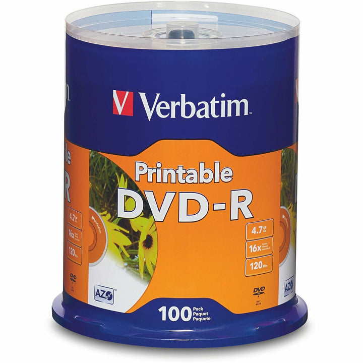 Image of Verbatim® DVD-R, 16x, 4.7GB, Inkjet Printable, 100/PK, White