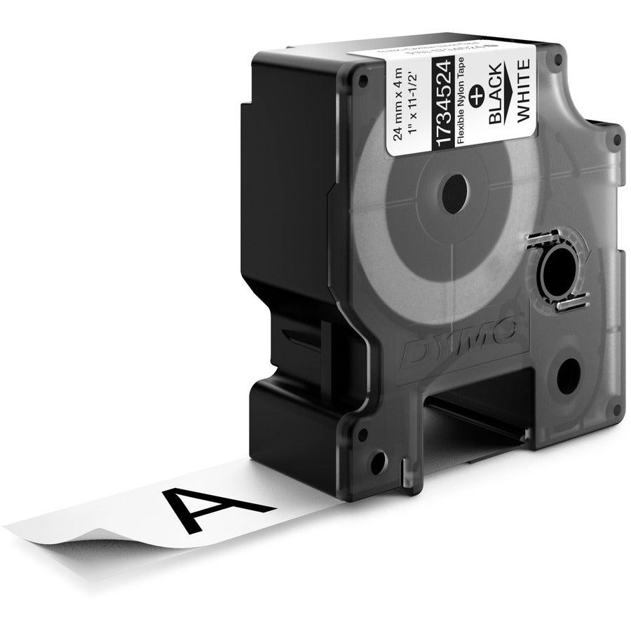 Image of Dymo 1734524 1" Flexible Nylon Rhino Label Tape, 15/16" W x 11 1/2 ft Length, Rectangle, Thermal Transfer, White, Nylon, 1 Each